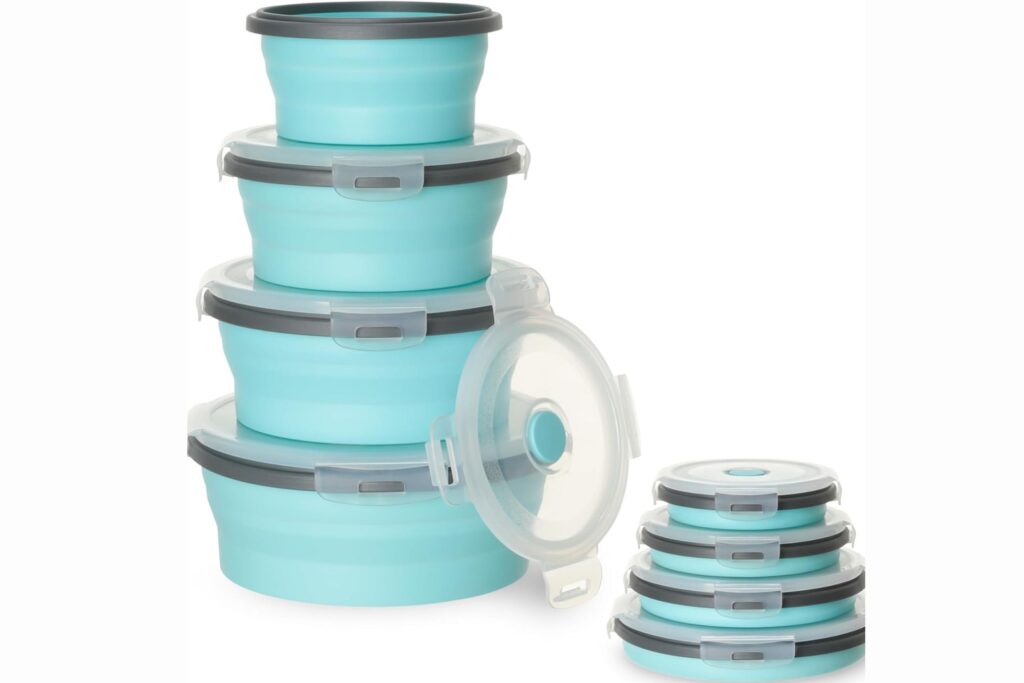VINATO Set 4 Contenitori Pieghevoli in Silicone: Porta Pranzo Leggero, Ermetico e Eco-Friendly